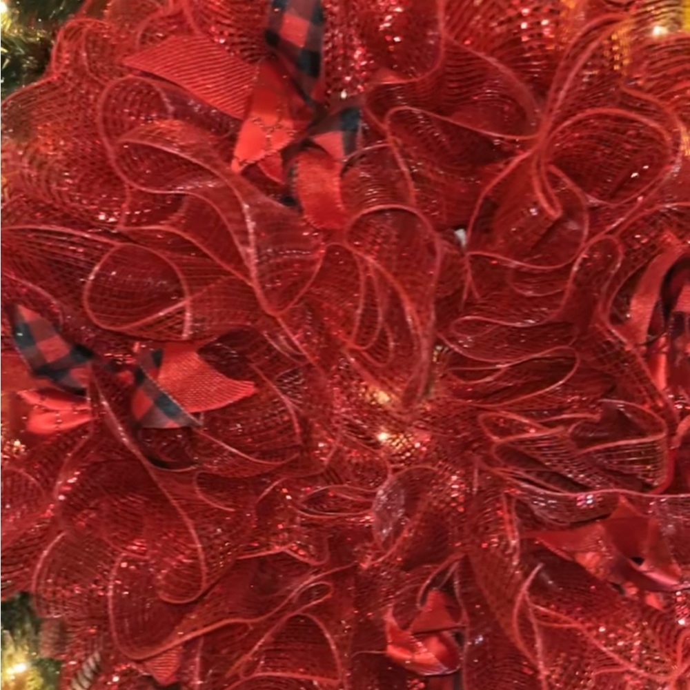Festive Red Mesh Wreath
